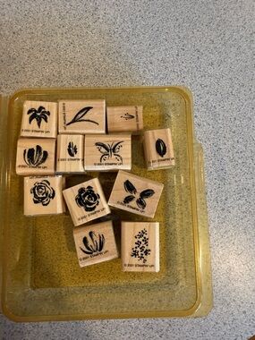 Stampin' Up! Wooden Floral & Butterfly Stamp Set - Black Ink Impressions